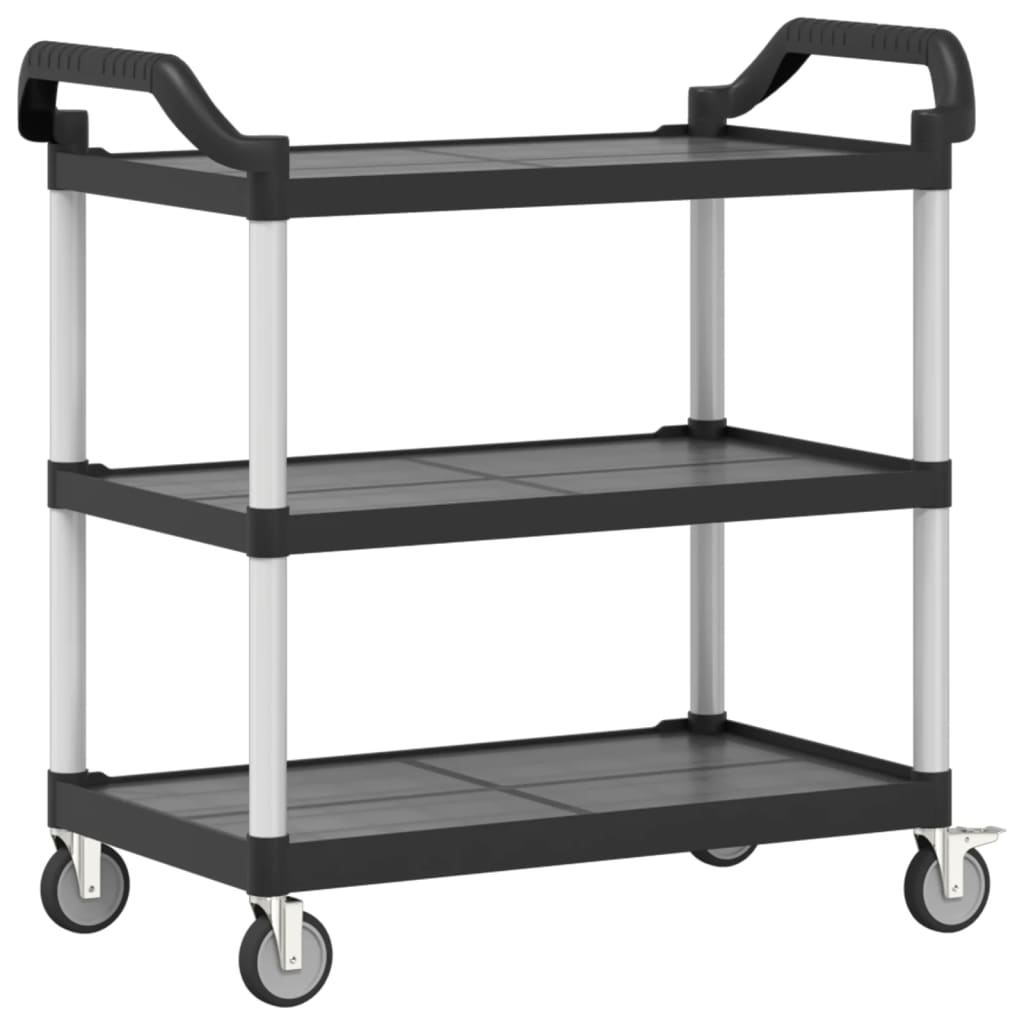 Trolley mit 3 schwarzen Regalen 99 x 50 x 96 cm aus Aluminium