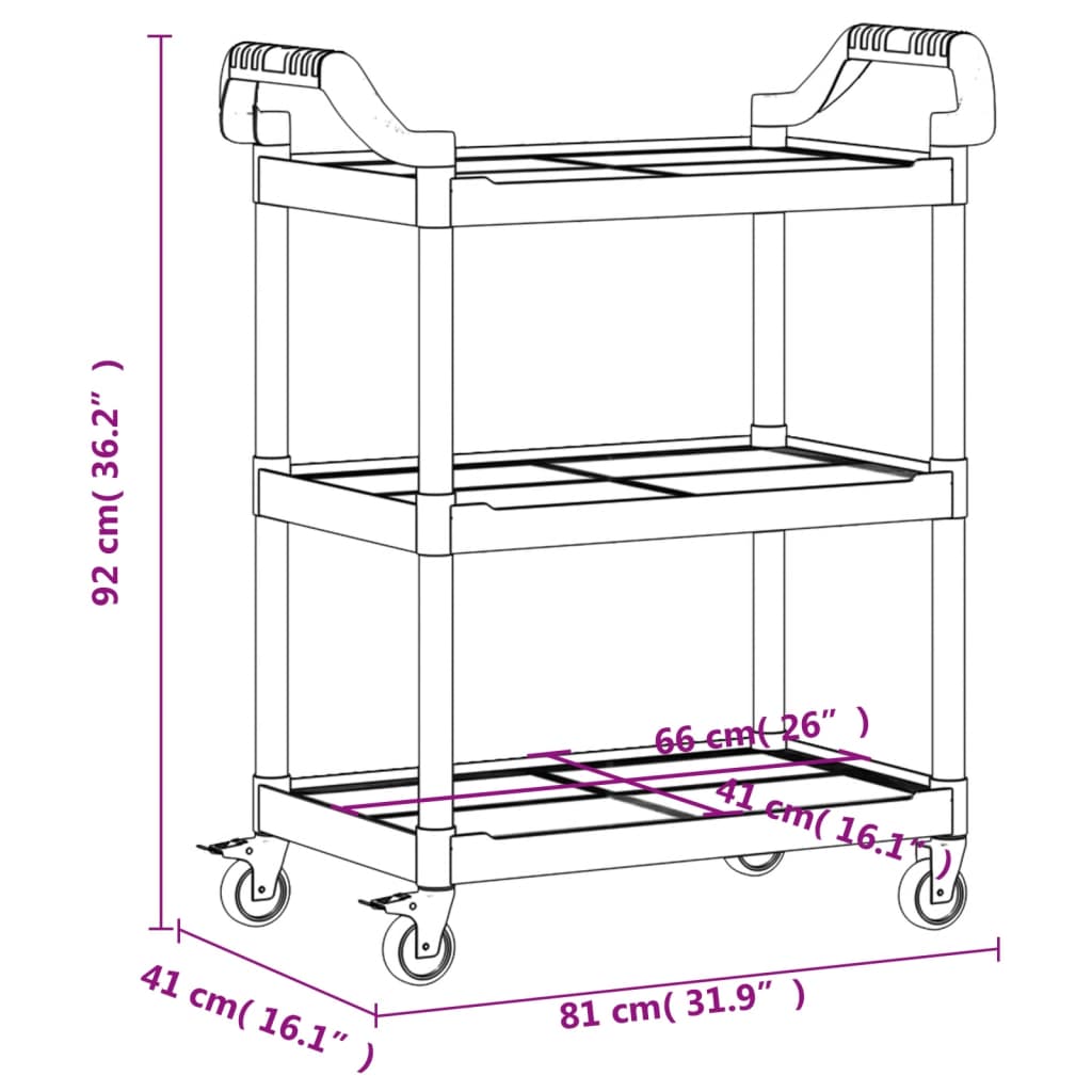 Carrello a 3 Ripiani Grigio 81x41x92 cm in Alluminio