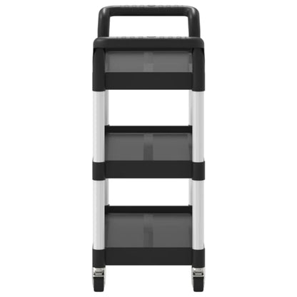 Carrello a 3 Ripiani Nero 77x34x72 cm in Alluminio