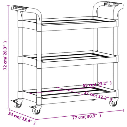 Carrello a 3 Ripiani Grigio 77x34x72 cm in Alluminio