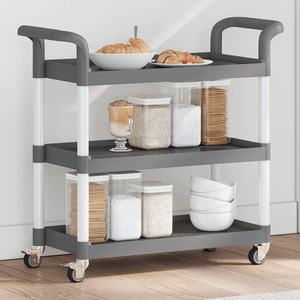 Carrello a 3 Ripiani Grigio 77x34x72 cm in Alluminio - homemem39