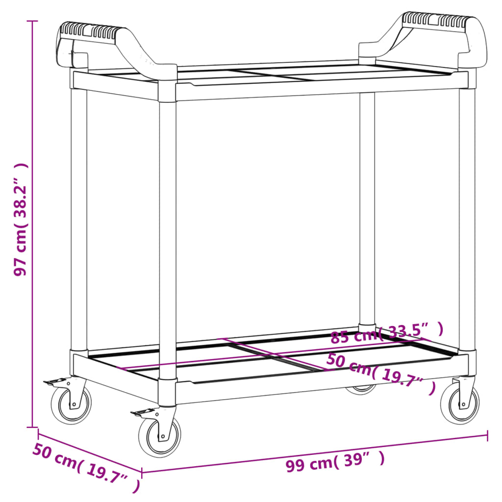 Carrello a 2 Ripiani Nero 99x50x97 cm in Alluminio