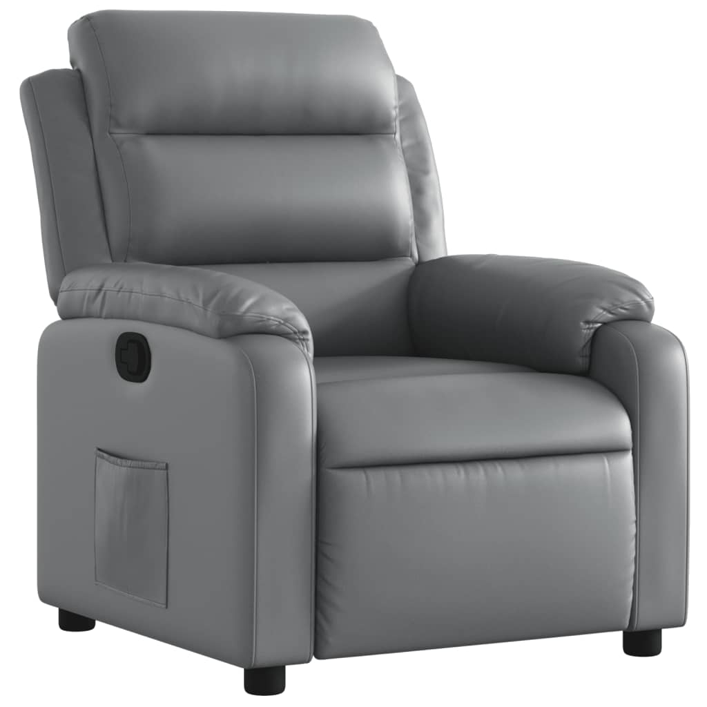 Gray Reclining Armchair in Faux Leather