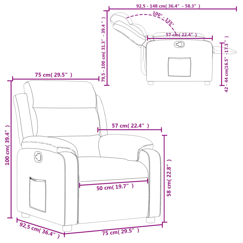 Gray Reclining Armchair in Faux Leather