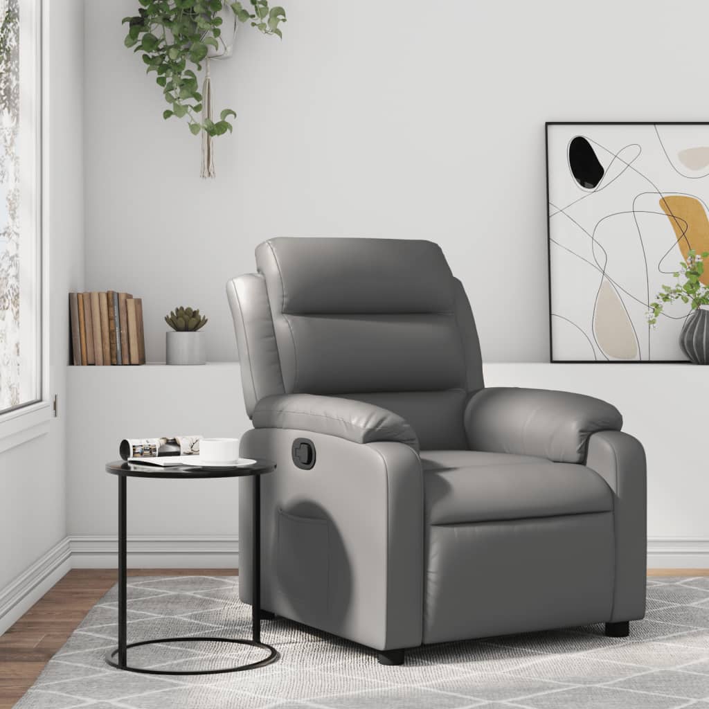 Gray Reclining Armchair in Faux Leather