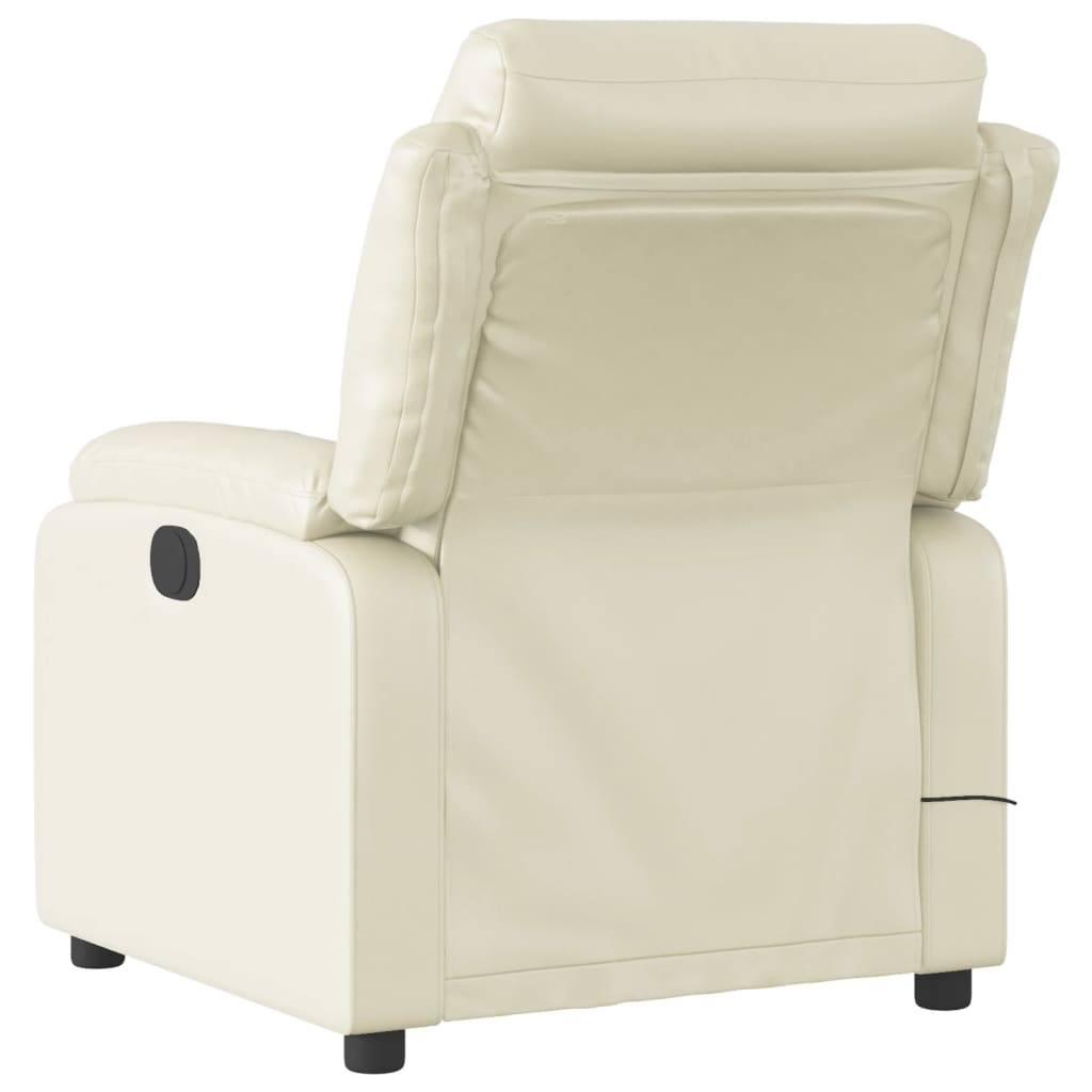 Reclining Massage Chair Cream Faux Leather