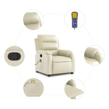 Reclining Massage Chair Cream Faux Leather