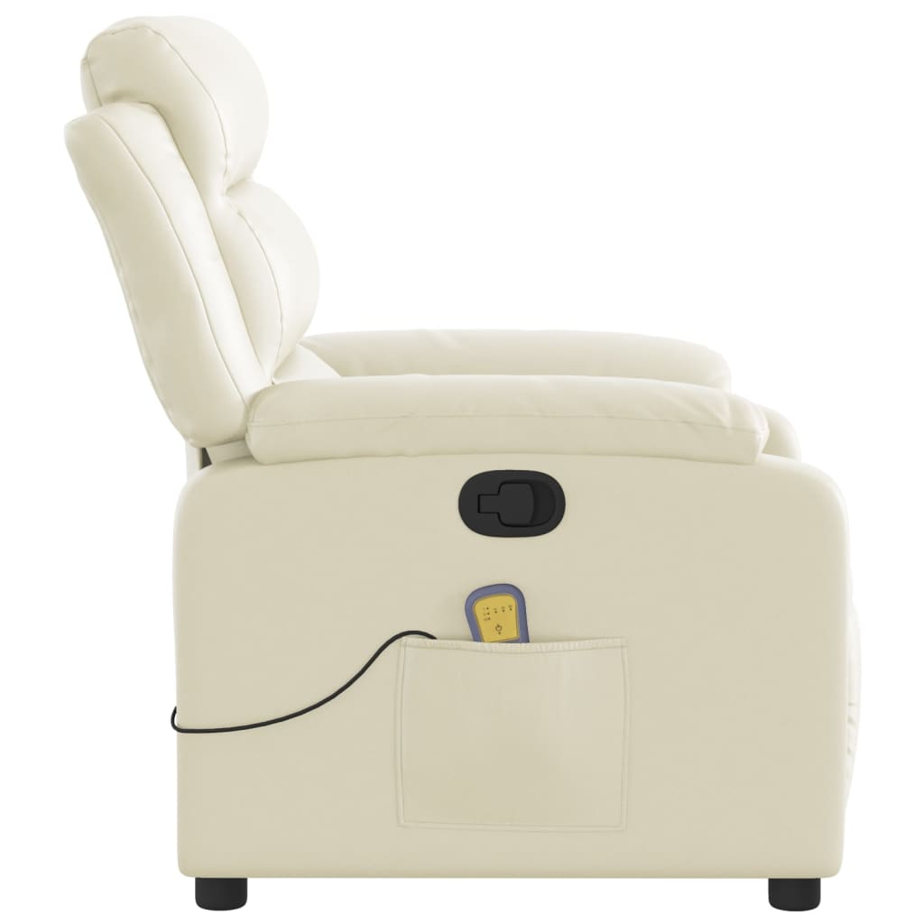 Reclining Massage Chair Cream Faux Leather