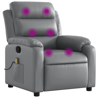 Gray Reclining Massage Chair in Faux Leather