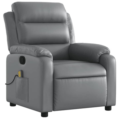 Gray Reclining Massage Chair in Faux Leather