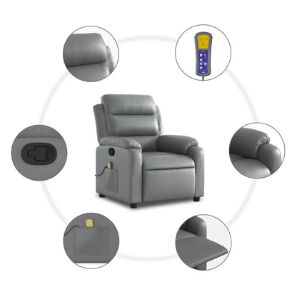 Gray Reclining Massage Chair in Faux Leather