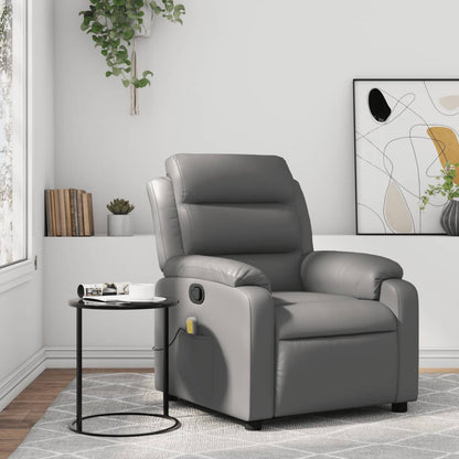 Gray Reclining Massage Chair in Faux Leather