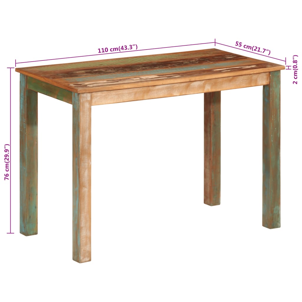 Tavolo da Pranzo 110x55x76 cm in Legno Massello di Recupero