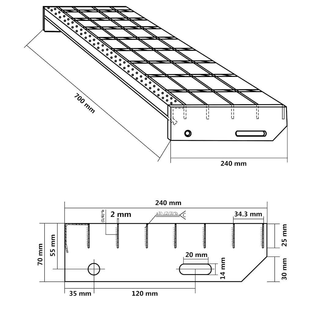 Gradino in Griglia 70x24x7 cm Acciaio Zincato | homemem39