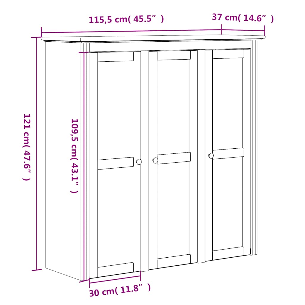 Credenza BODO 115,5x43x200,5 cm Legno Massello di Pino Bianco
