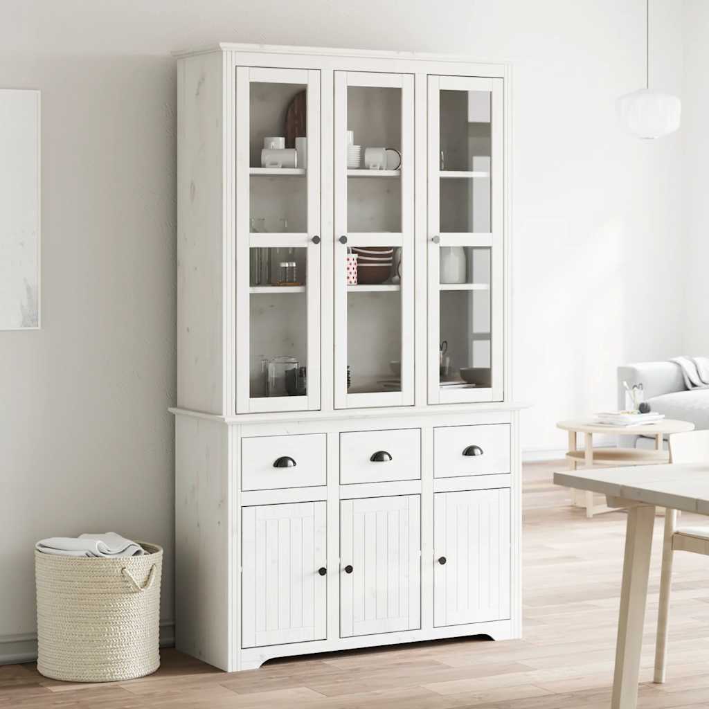 Credenza BODO 115,5x43x200,5 cm Legno Massello di Pino Bianco