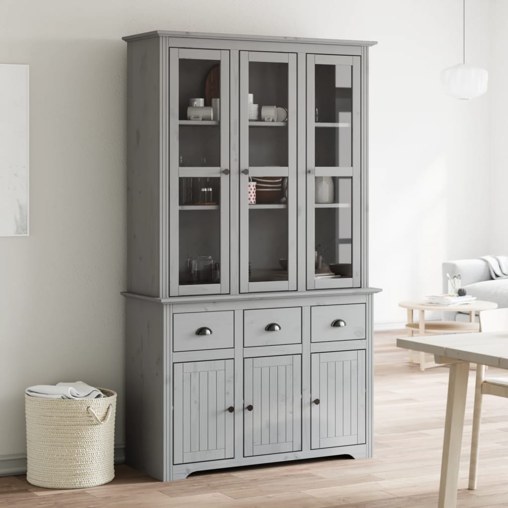 Credenza BODO 115,5x43x200,5 cm Legno Massello di Pino Grigio