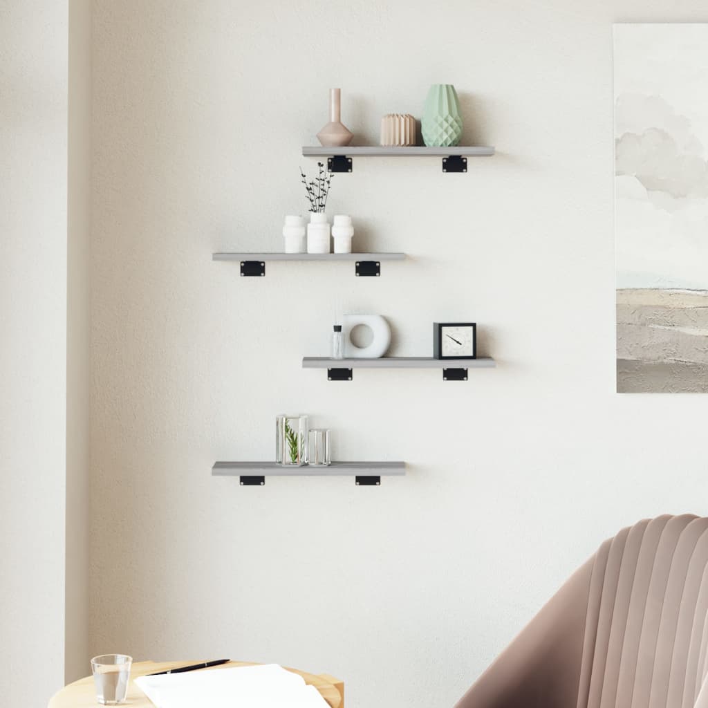 Mensole Parete 4pz Grigio Sonoma 40x10x1,5cm Legno Multistrato | homemem39
