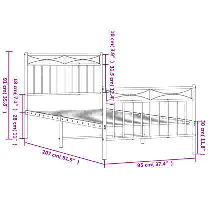 Giroletto con Testiera e Pediera Metallo Nero 90x200 cm | homemem39