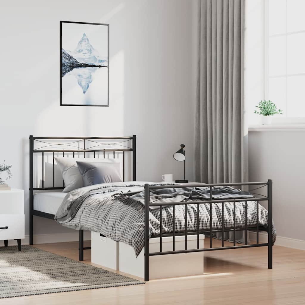 Giroletto con Testiera e Pediera Metallo Nero 100x190 cm | homemem39