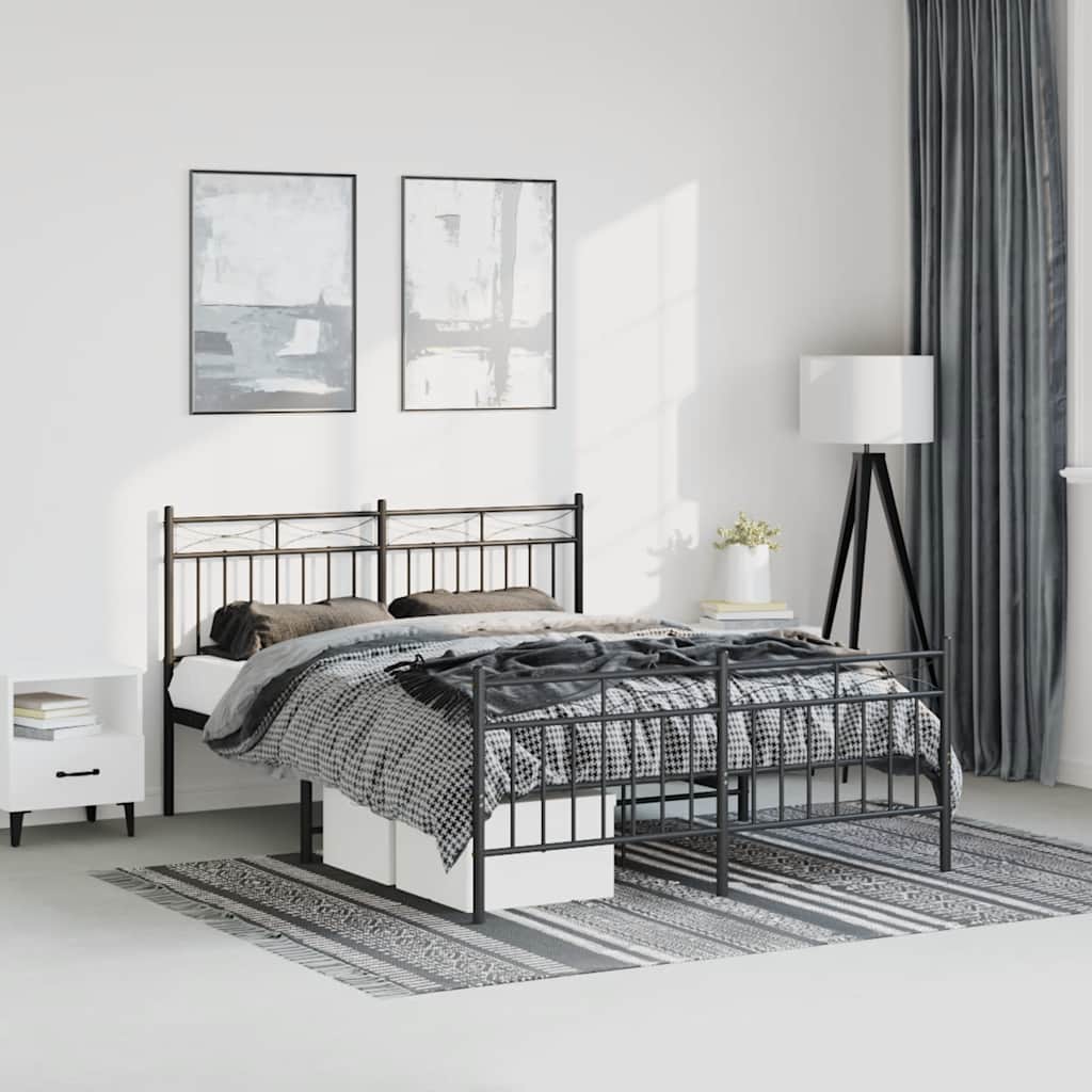 Giroletto con Testiera e Pediera Metallo Nero 135x190 cm | homemem39