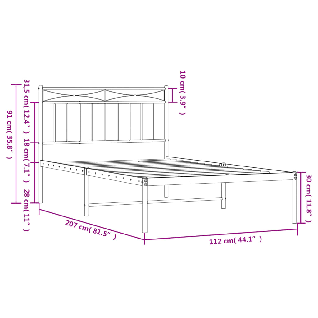Giroletto con Testiera Metallo Bianco 107x203 cm | homemem39