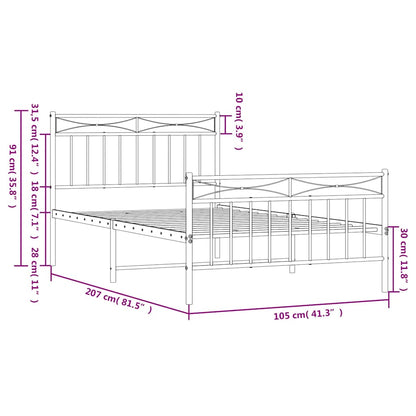 Giroletto con Testiera e Pediera Metallo Bianco 100x200 cm | homemem39
