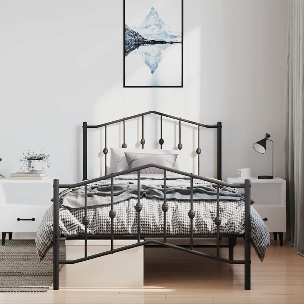 Giroletto con Testiera e Pediera Metallo Nero 100x190 cm | homemem39