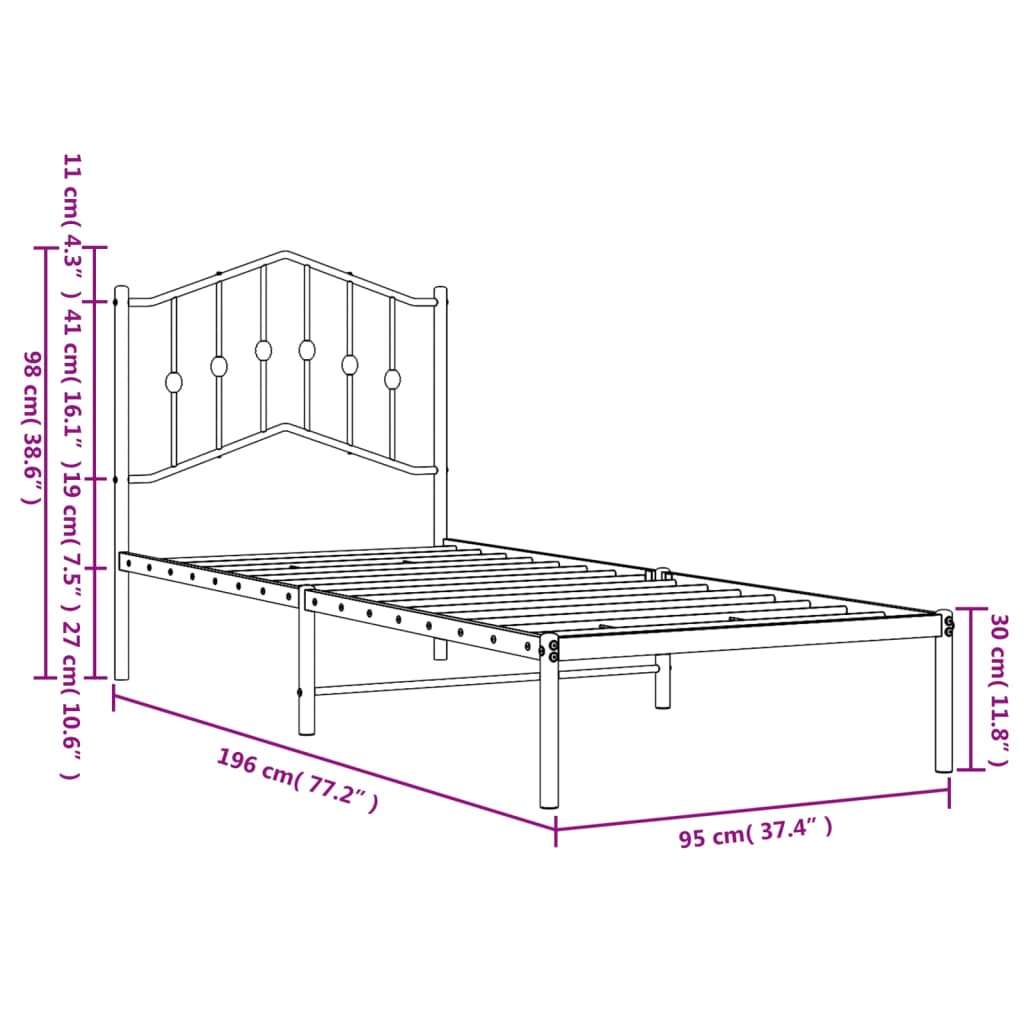 Giroletto con Testiera Metallo Bianco 90x190 cm | homemem39