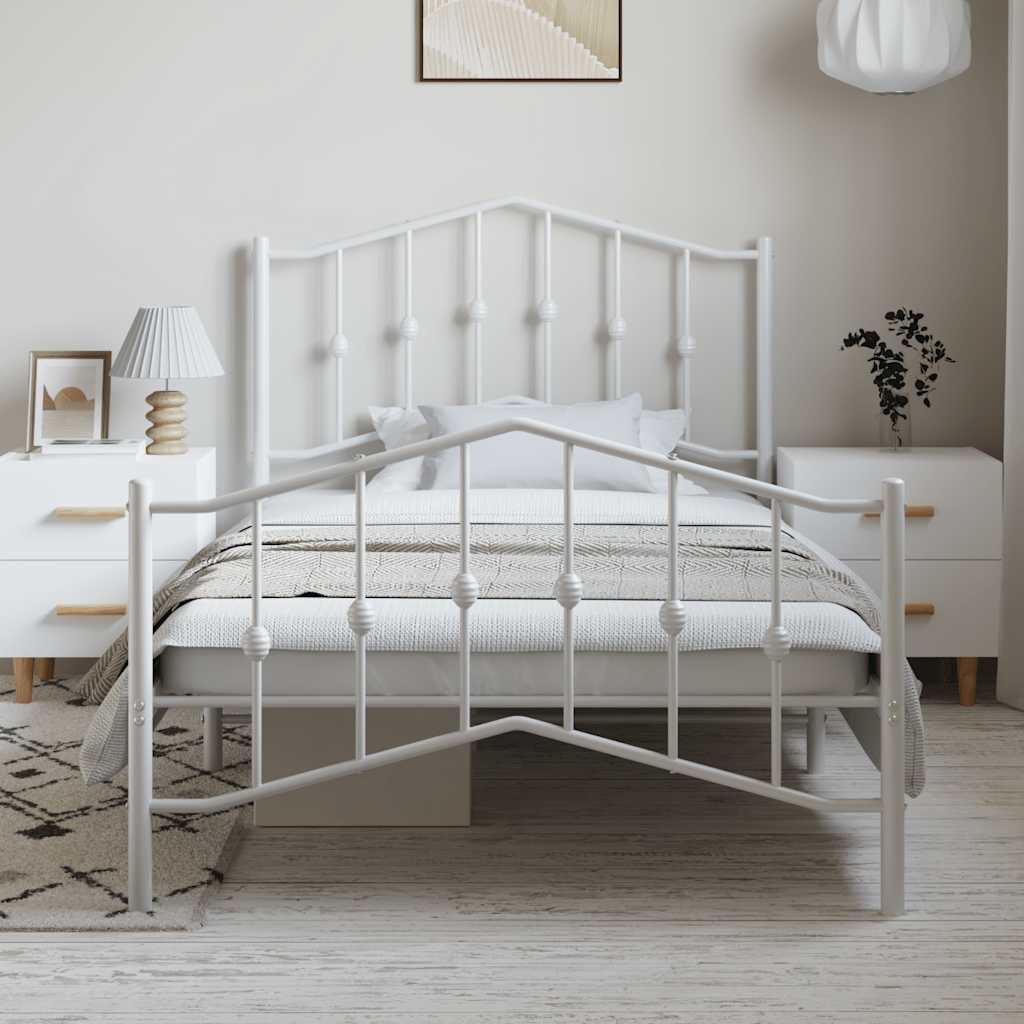 Giroletto con Testiera e Pediera Metallo Bianco 100x190 cm | homemem39