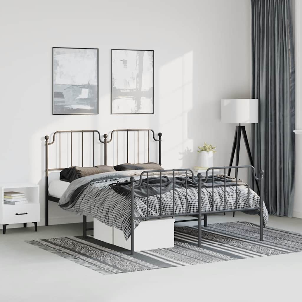 Giroletto con Testiera e Pediera Metallo Nero 150x200 cm | homemem39