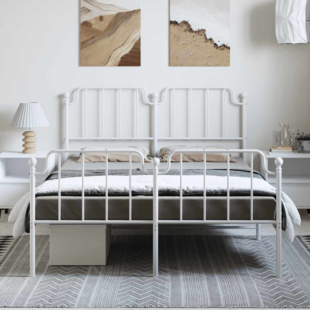 Giroletto con Testiera e Pediera Metallo Bianco 150x200 cm | homemem39