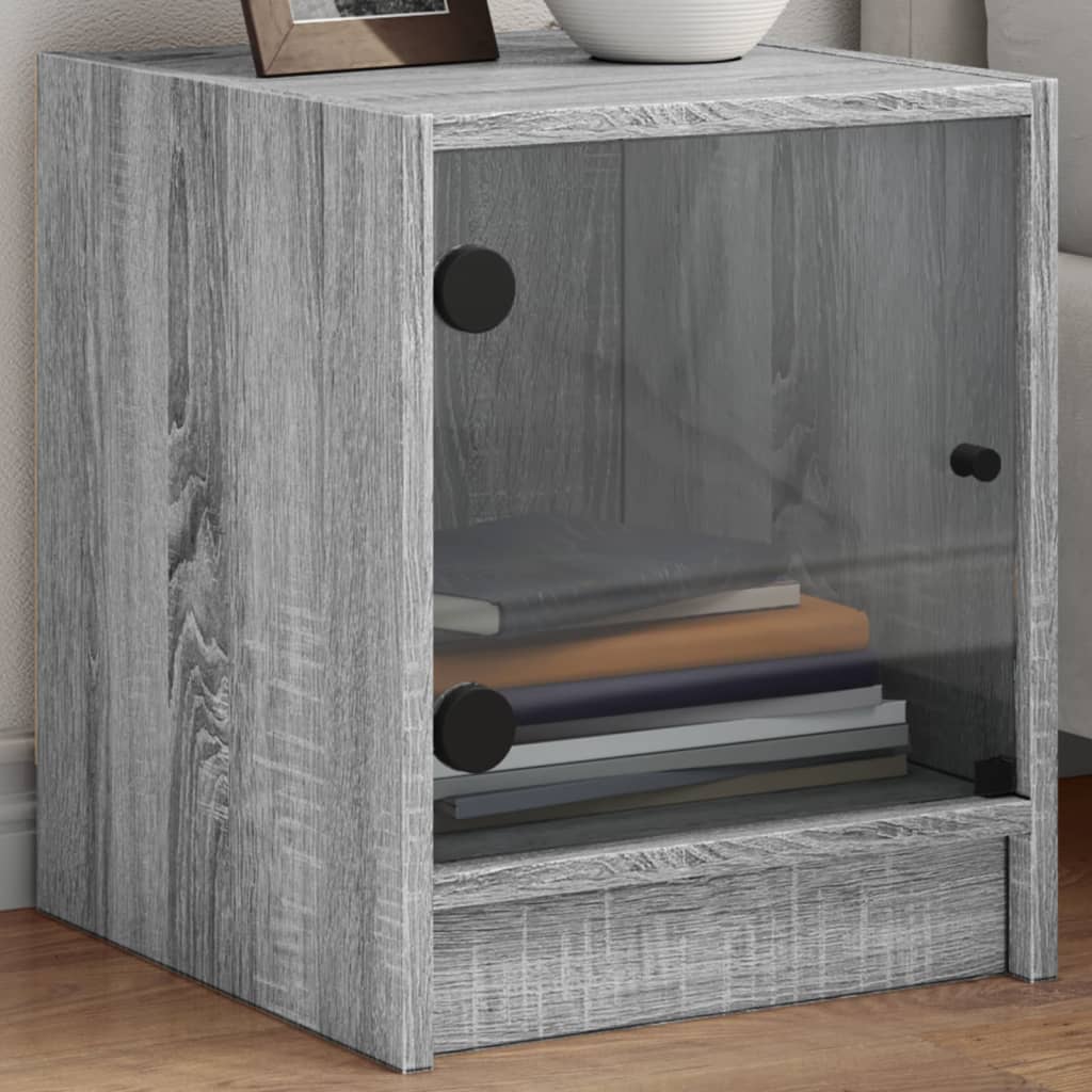 Comodini con Ante in Vetro 2pz Grigio Sonoma 35x37x42 cm - homemem39