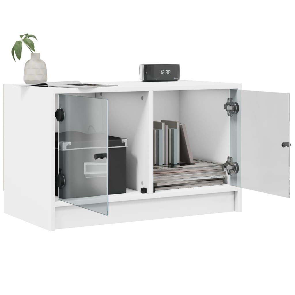 Mobile Porta TV con Ante in Vetro Bianco 68x37x42 cm - homemem39