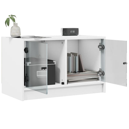 Mobile Porta TV con Ante in Vetro Bianco 68x37x42 cm - homemem39