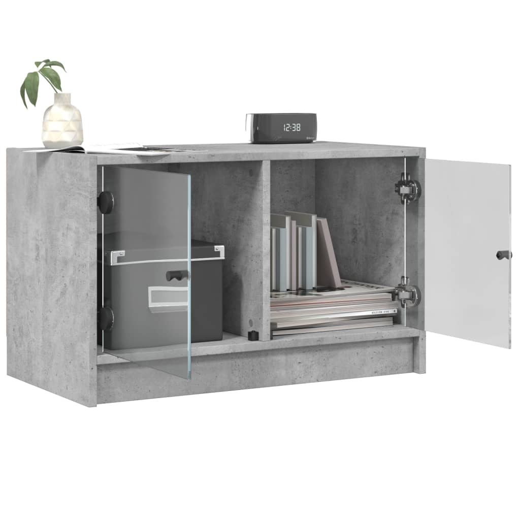 Mobile Porta TV con Ante in Vetro Grigio Cemento 68x37x42 cm - homemem39