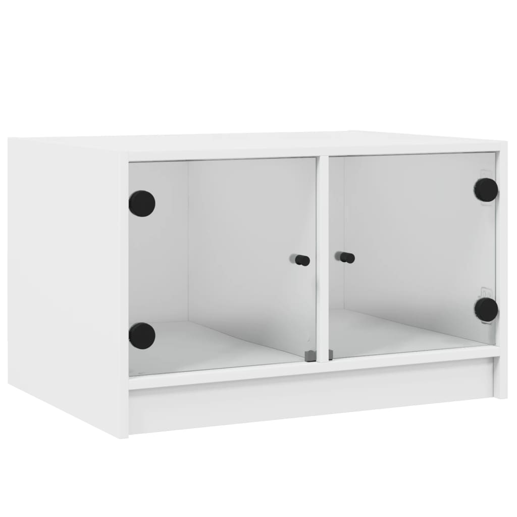 Tavolino da Salotto con Ante in Vetro Bianco 68x50x42 cm | homemem39