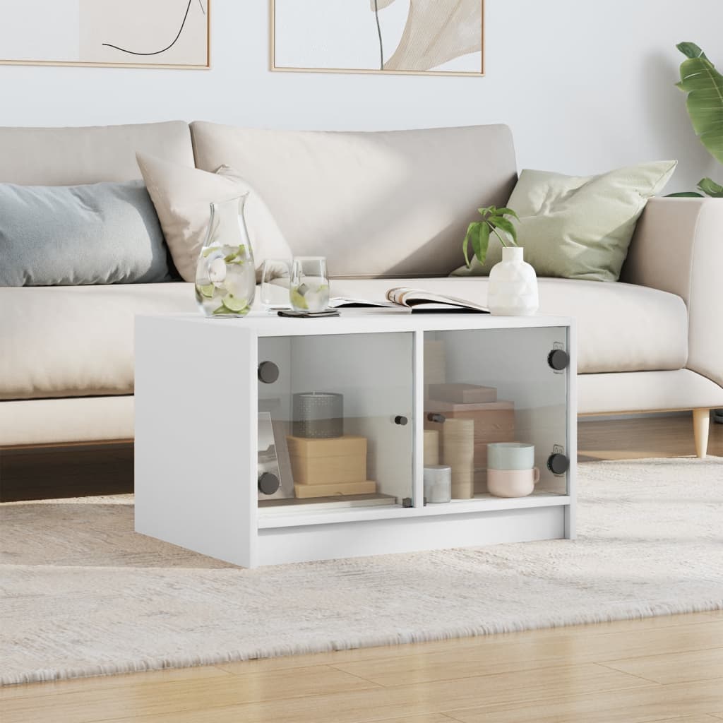 Tavolino da Salotto con Ante in Vetro Bianco 68x50x42 cm | homemem39
