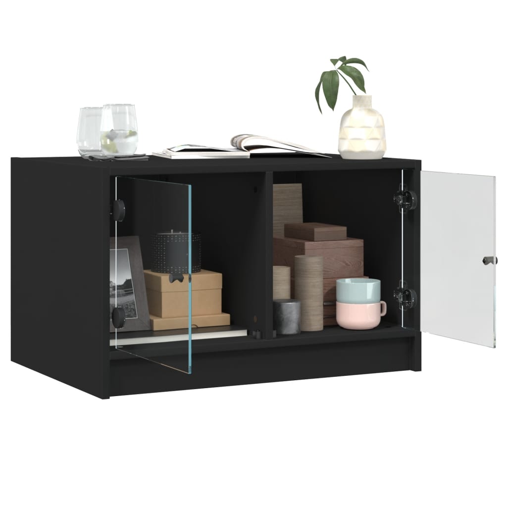 Tavolino da Salotto con Ante in Vetro Nero 68x50x42 cm | homemem39