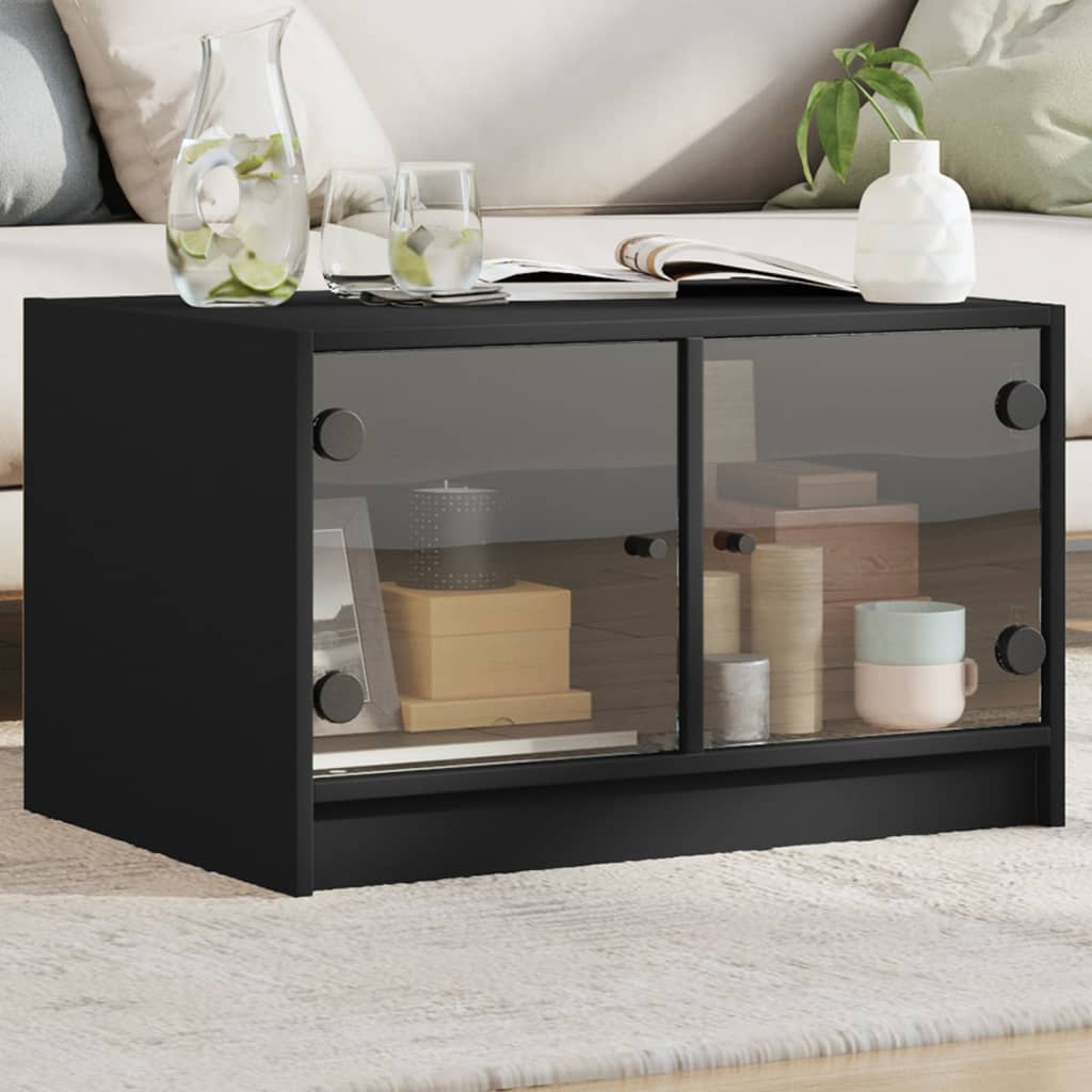Tavolino da Salotto con Ante in Vetro Nero 68x50x42 cm | homemem39