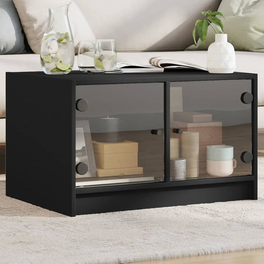 Tavolino da Salotto con Ante in Vetro Nero 68x50x42 cm | homemem39