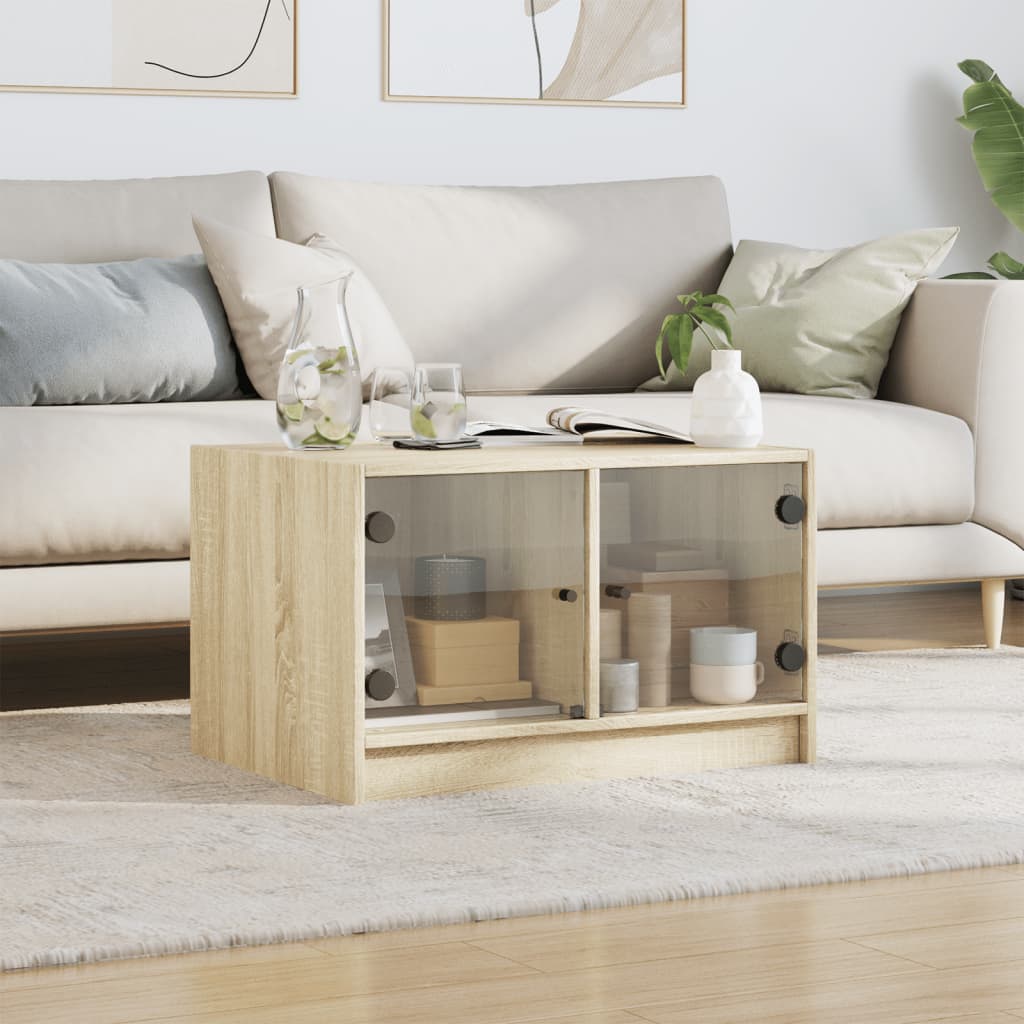 Tavolino da Salotto con Ante in Vetro Rovere Sonoma 68x50x42 cm | homemem39