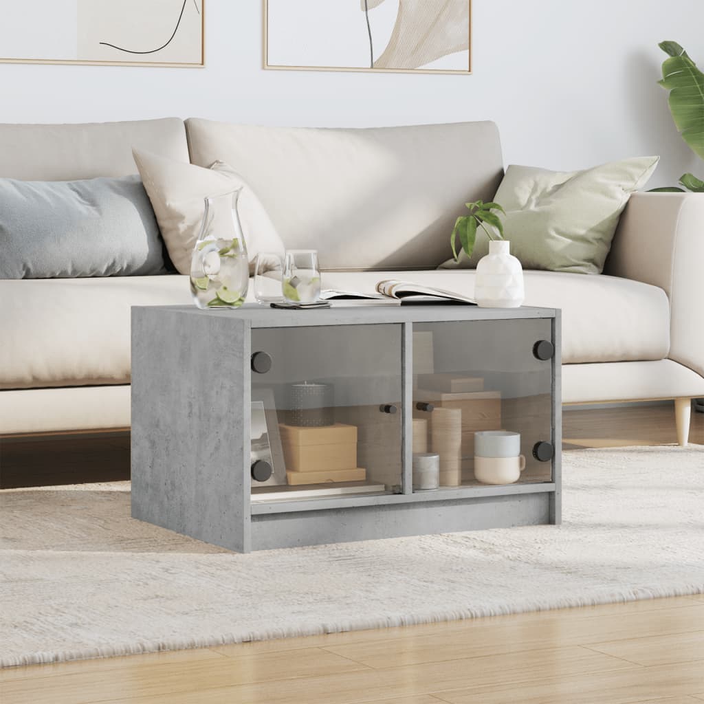 Tavolino da Salotto con Ante in Vetro Grigio Cemento 68x50x42cm | homemem39