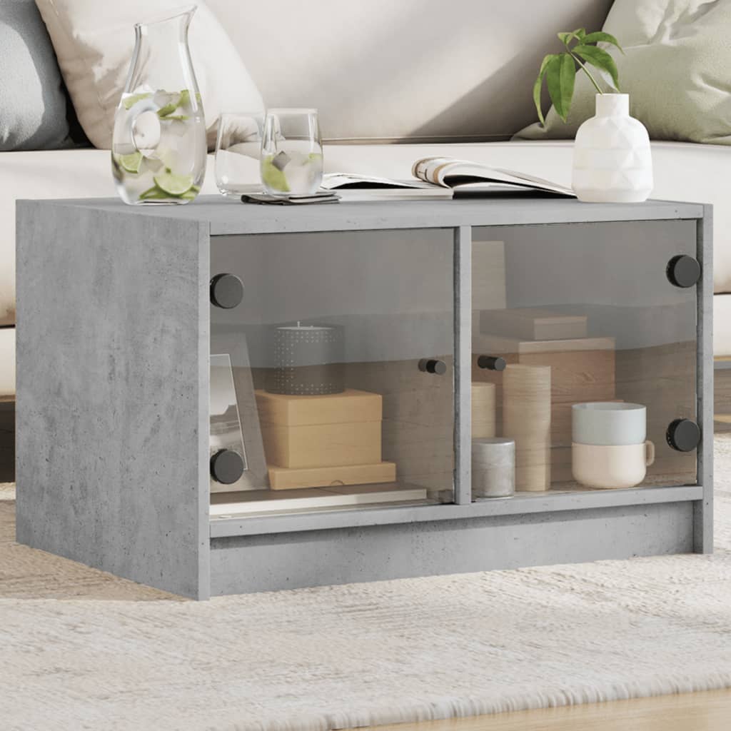 Tavolino da Salotto con Ante in Vetro Grigio Cemento 68x50x42cm | homemem39