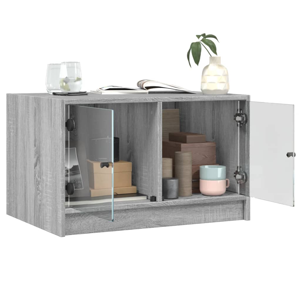 Tavolino da Salotto con Ante in Vetro Grigio Sonoma 68x50x42 cm | homemem39