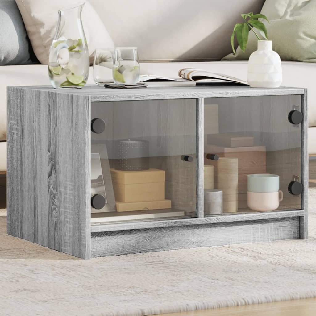 Tavolino da Salotto con Ante in Vetro Grigio Sonoma 68x50x42 cm | homemem39