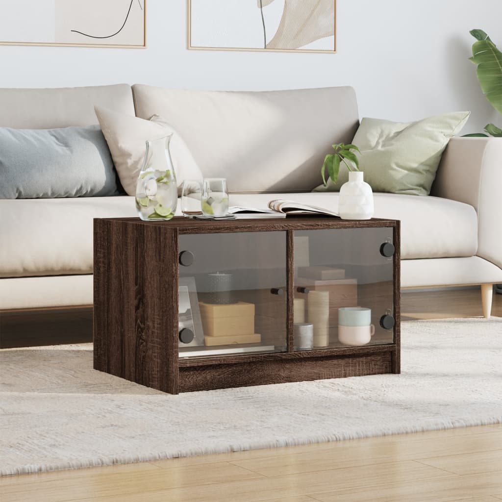 Tavolino da Salotto con Ante in Vetro Rovere Marrone 68x50x42cm | homemem39