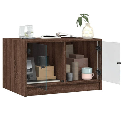 Tavolino da Salotto con Ante in Vetro Rovere Marrone 68x50x42cm | homemem39