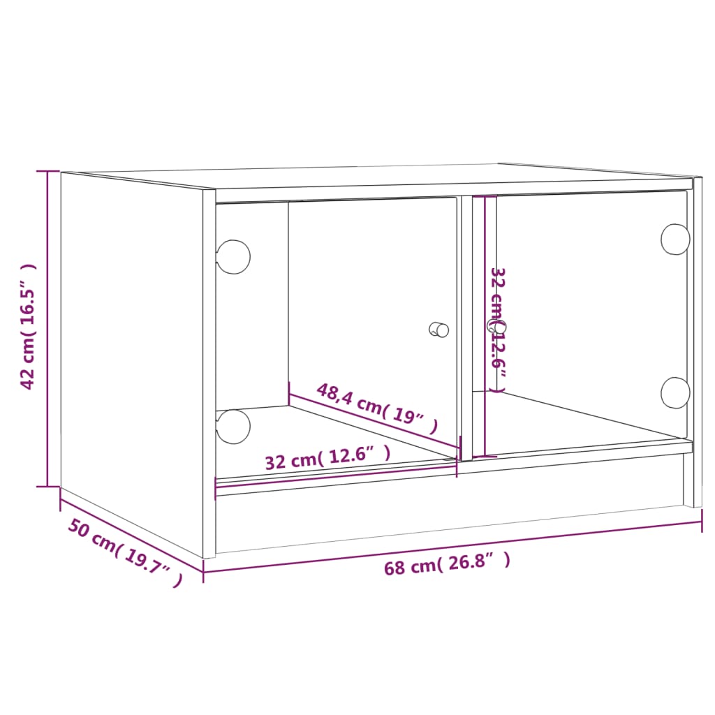 Tavolino da Salotto con Ante in Vetro Rovere Marrone 68x50x42cm | homemem39