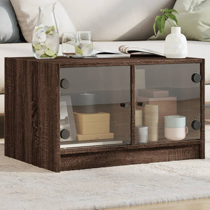 Tavolino da Salotto con Ante in Vetro Rovere Marrone 68x50x42cm | homemem39